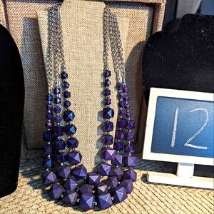 Charming Charlie vintage MCM style 3 strand‎ lapis blue bead necklace